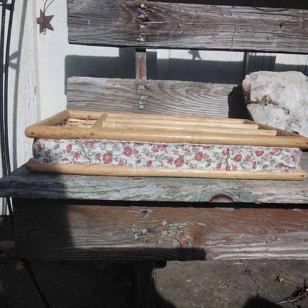 5 For $50🔥  Vintage Woven Bamboo Cutlery Or Desk Tray W Added Ribbon Trim - Picture 5 of 10